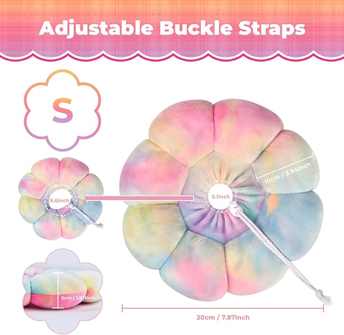 Flower Cat Cone, Uadonile Adjustable Cat Cone Collar, Soft Dog Elizabethan Collar Recovery E Collar After Surgery, Recovery E-Collar for Kittens/Puppies and Cats Recovery(Tie-dye Pink Blue, S)