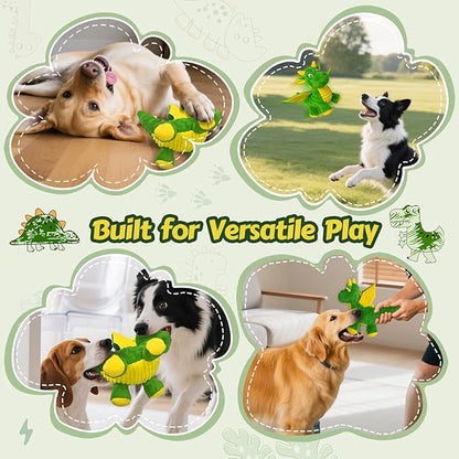 Squeaky Dog Toys - Soft Plush Dragon Dog Toy with 5 Squeakers & Crinkle Paper, Dog Toys for Small, Medium and Large Dogs to Keep Them Busy (Green,10")