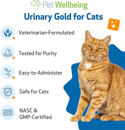 Pet Wellbeing Urinary Gold for Cats - Vet-Formulated Multi-Herb Urinary Tract Support - Feline Bladder Health & Urinary System Wellness - Holistic Cat Supplement - Liquid Formula 2 oz (59ml)