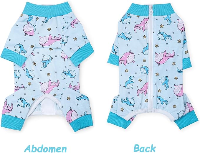 Dog Recovery Suit for Surgery Small Medium Dogs Onesie, Cute Soft Dog Pajamas Bodysuit Cone Alternative Prevent Licking Recovery Suit Female Male (Dolphins, Medium)