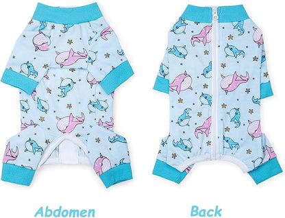 Dog Recovery Suit for Surgery Small Medium Dogs Onesie, Cute Soft Dog Pajamas Bodysuit Cone Alternative Prevent Licking Recovery Suit Female Male (Dolphins, Large)