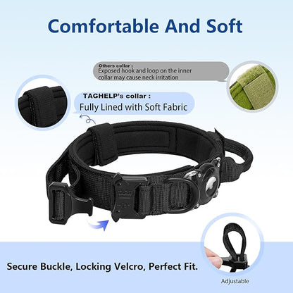 2026 New and Improved AirTag Dog Collar, Military Tactical Dog Collar with Integrated AirTag Holder-Adjustable Control Handle, Durable Metal Buckle,Comfortable GPS Dog Collars (Black, L (17"-20.5"))