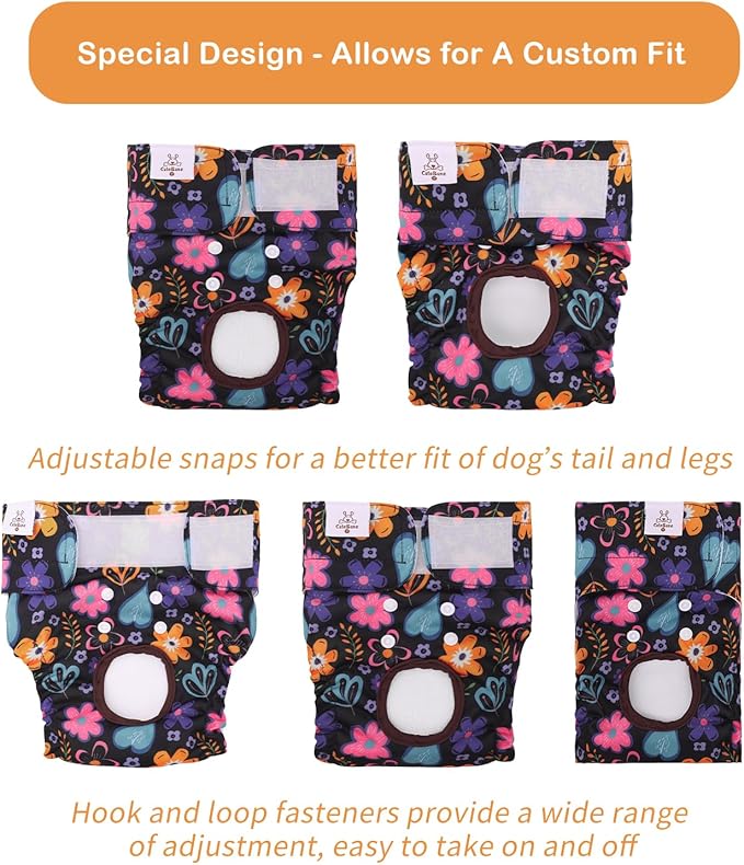 CuteBone Dog Diapers Female Washable Small Medium Large 3 Pack Reusable Doggie Diapers Puppy Period Pants for Doggy Heat Cycle Peeing