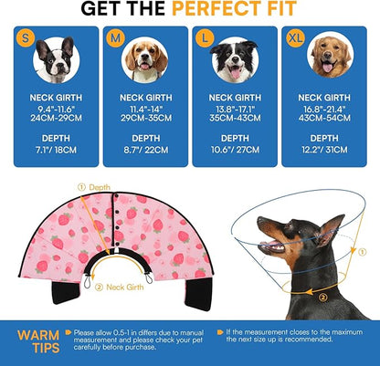 Queenmore Dog Cones for Medium Dogs, Dog Cone Collar After Surgery, Soft Cone for Dogs Wound Care, Spay, Neuter, Breathable Pet Surgery Collars & Cones, Strawberry M