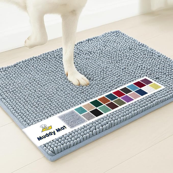 Muddy Mat® | Super Absorbent Door Mat Indoor, Microfiber Quick Dry Chenille Entryway Rug, Non-Slip Front Door Mat, Indoor Mats for Entryway, Machine Washable Pet Rug, Baby Blue 16"x24"