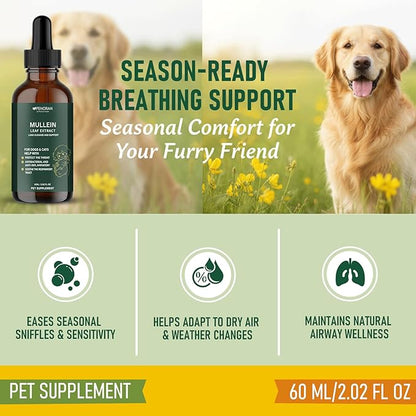 Pet Mullein Lung & Cough Drops for Dogs & Cats, Cough, Hoarseness, Easy Breathing, Lung Cleanse and Support, Better Lungs, Soothes Throat Discomfort - ﻿100% Natural and Efficient ﻿ ﻿ ﻿