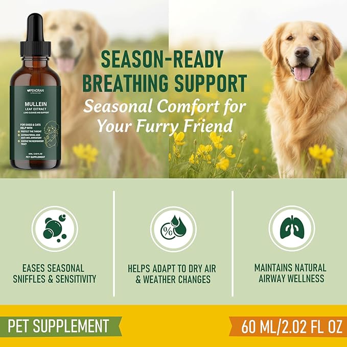 Cough Relief Mullein Drops for Dogs & Cats, Kennel/Dry/Wet Cough, Hoarseness, Seasonal coughing, Easy Breathing, Lung Cleanse, Better Lungs, Soothes Throat - Natural & Efficient ﻿ ﻿ ﻿