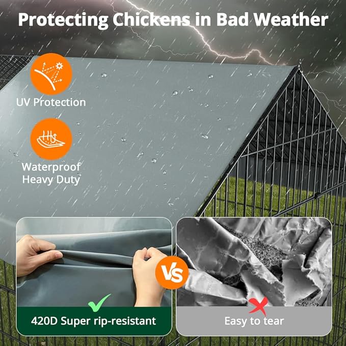 PawGiant Chicken Coop, Chicken Run Pen for Yard with Cover Outdoor Metal Portable Chicken Tractor Cage Enclosure Crate Outside for Small Animals Duck Rabbit Hen 130"×40"×40"