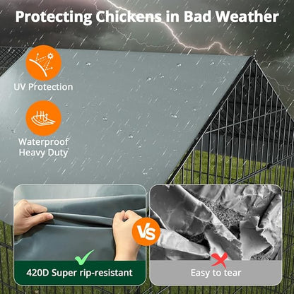 PawGiant Chicken Coop, Chicken Run Pen for Yard with Cover Outdoor Metal Portable Chicken Tractor Cage Enclosure Crate Outside for Small Animals Duck Rabbit Hen 130"×40"×40"