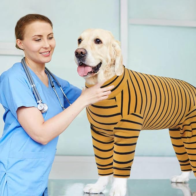 Kuoser Recovery Suit for Medium Dogs After Surgery, Long Sleeve Dog Surgery Recovery Suit, Dog Onesie for Abdominal Wounds Skin Disease, Yellow L