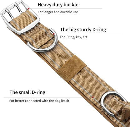 Annchwool Tactical Dog Collar for Medium and Large Dog,Adjustable Military Dog Collar with Soft Padded Handle,Heavy Duty Double Buckle Design(Brown,M)