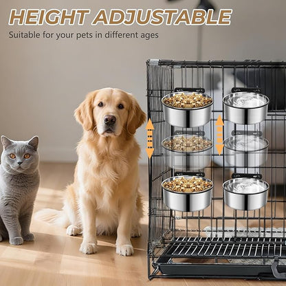 2 Pack Kennel Bowls Mountable,Dog Crate Water Bowl No Spill,Hanging Dog Bowl for Crate Cage,Stainless Steel Dogs Water Feeder Dish for Dogs Cats Bunny Ferret Bird,Silver