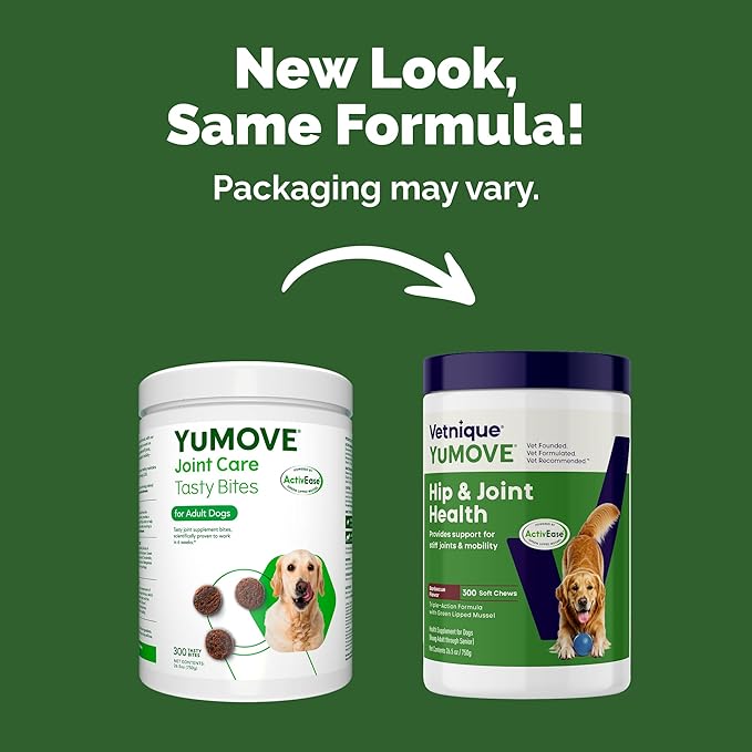 YuMOVE Hip & Joint Supplement for Dogs with Glucosamine, Hyaluronic Acid, Green Lipped Mussel & Omega 3 Joint Supplement - Regular or Advanced Strength (300ct Chews, Regular Strength)