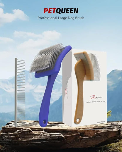 Slicker Brush for Dog, Doodles and Poodle Brush, for Tangles, Fluff Coat, Curly Hair Pets, Remove Loose Fur, Matts, Undercoat, Double Coat, 24mm Pins, 3.5''*2.4'' Head, Medium Size, Blue