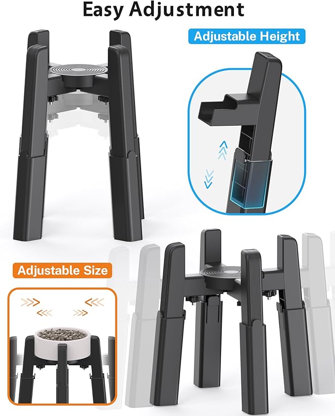 CZPET Dog Bowl Stand with Adjustable Height and Width [2 Pack, Stand Only], Elevated Pet Water & Food Bowl for Medium and Large Pets, Stable and Anti-Slip Raised Bowl