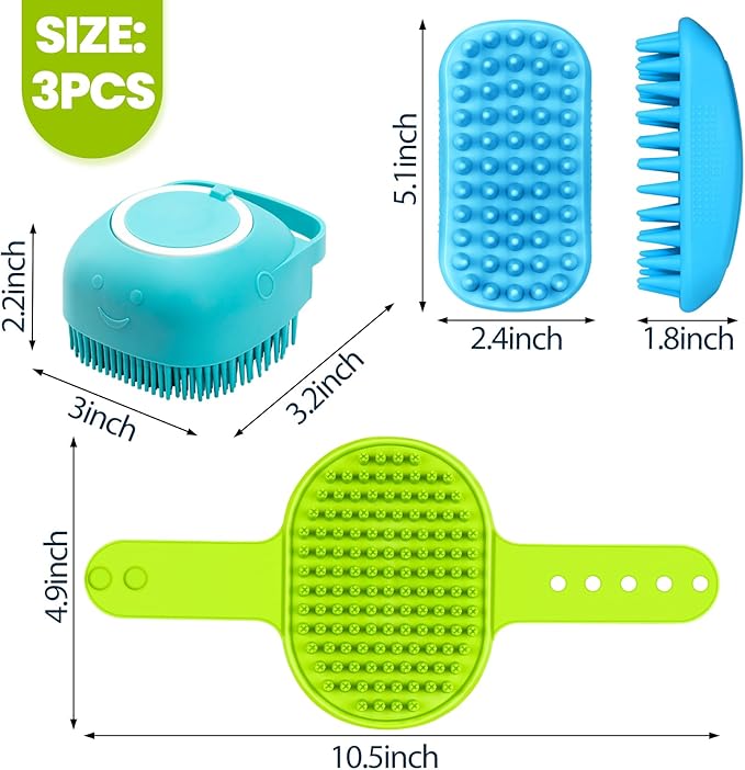 Comotech 3PCS Dog Bath Brush | Dog Shampoo Brush |Scrubber for Bath | Grooming/Washing Brush Scrubber (Blue Blue Green)