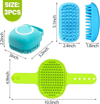 Comotech 3PCS Dog Bath Brush | Dog Shampoo Brush |Scrubber for Bath | Grooming/Washing Brush Scrubber (Blue Blue Green)
