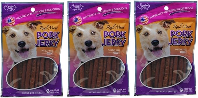 Carolina Prime 3-Pack of Real Meat Pork Jerky Wheat-Free Dog Treats, 6 Oz. Each, Made in the USA