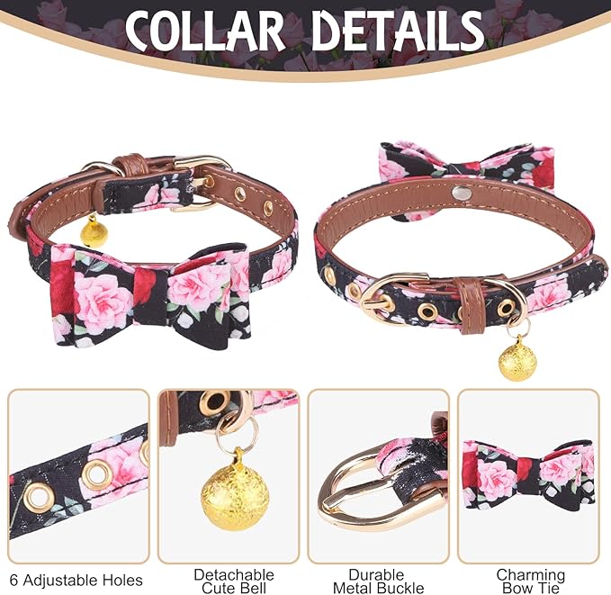 EXPAWLORER Classic Plaid Dog Collar and Leash Set - Bow Tie and Bandana Collar with Bell, Tangle Free Leash, Adjustable for Small to Large Dogs and Cats, Perfect