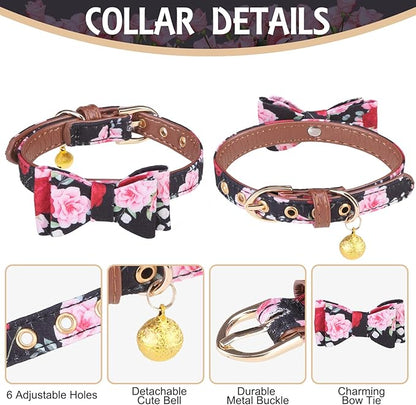 EXPAWLORER Classic Plaid Dog Collar and Leash Set - Bow Tie and Bandana Collar with Bell, Tangle Free Leash, Adjustable for Small to Large Dogs and Cats, Perfect