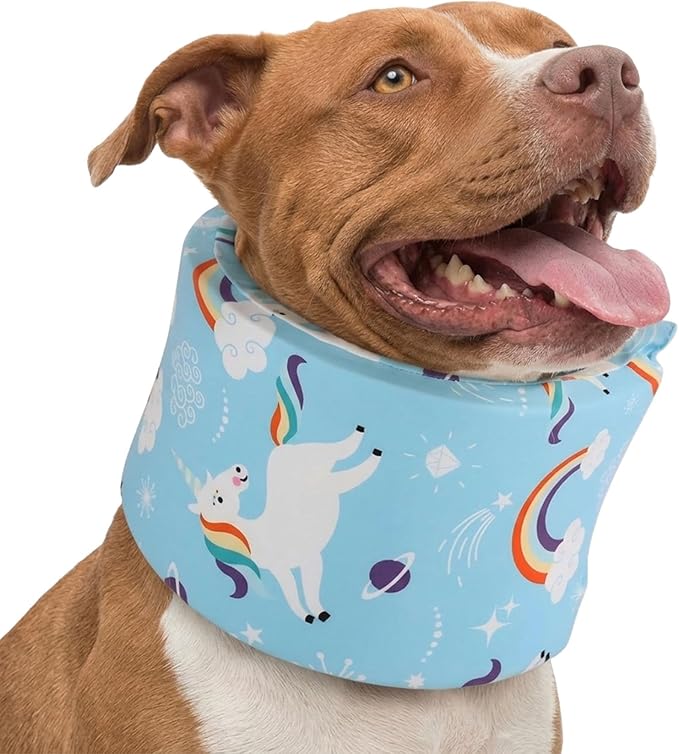 LovinPet Dog Recovery Collar, Adjustable Soft Cone for Medium & Large Dogs, Post-Surgery Comfort & Lick Prevention, Starlight Rainbow Unicorn Prints,Blue