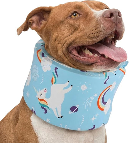 LovinPet Dog Recovery Collar, Adjustable Soft Cone for Medium & Large Dogs, Post-Surgery Comfort & Lick Prevention, Starlight Rainbow Unicorn Prints,Blue
