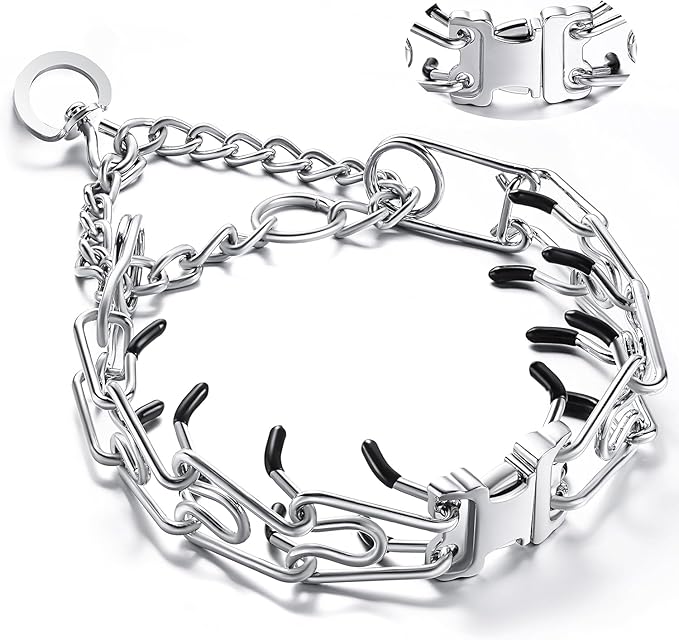 Prong Collar for Dogs, Adjustable Dog Training Collar with Quick Release Buckle for Small Medium Large Dogs (M&L/Neck Girth 14.5"-18.6")