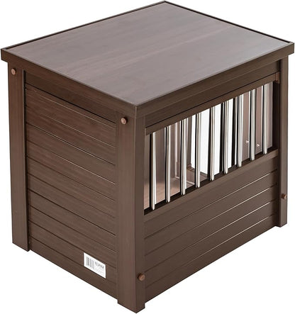 New Age Pet ECOFLEX InnPlace Dog Crate & End Table, Indoor Furniture Style Pet Kennel for Small, Medium, Large & XL Dogs, Durable Composite, Russet Brown, Small