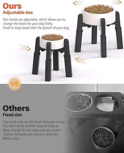 CZPET Dog Bowl Stand with Adjustable Height and Width [2 Pack, Stand Only], Elevated Pet Water & Food Bowl for Medium and Large Pets, Stable and Anti-Slip Raised Bowl