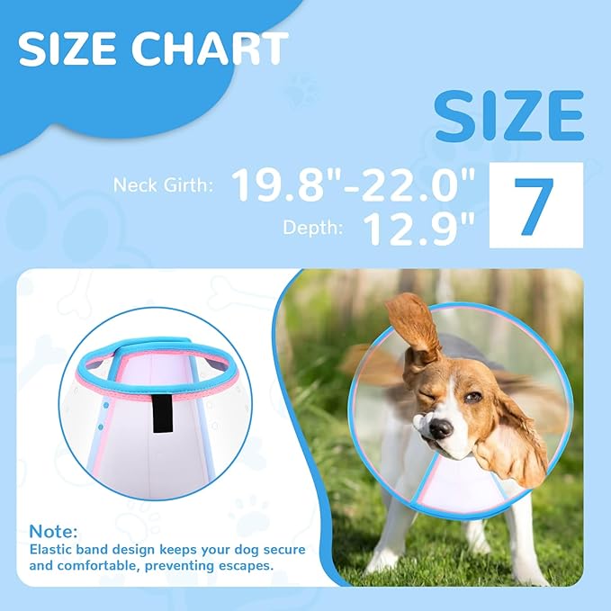 Soft Dog Cone Collar for Dogs After Surgery, Transparent Cone for Dogs to Stop Licking, Breathable Dog Neck Cone for Small Medium Large Dog, Adjustable Elizabethan Pet Recovery Collar (Pink, Size 7)