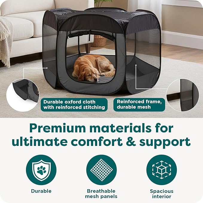FurHaven Portable Pet Playpen for Dogs & Cats, Foldable Indoor Kitten Playpen with Mesh Sides, Pop Up Travel Dog Pen, Medium, Gray Pebbles