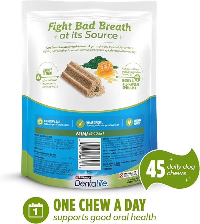 DentaLife ActivFresh Pack of 2 Dog Chews for Small Dogs, Dental Chews to Freshen Breath, Chicken Flavor, 13.5 oz. Each, 45 Each/90 Total - 45 Ct. Pouch