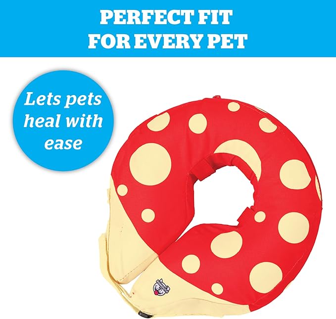 Mushroom Inflatable Dog Recovery Collar, Comfortable Cone Replacement for Pet Surgery, Protective Collars to Prevent Licking & Biting, Size Small