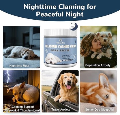 Melatonin for Dogs, Dog Calming Chews for Sleep Aid, Fireworks, Storms, Thunder, Barking, Separation, Calming Chews for Dogs with Valerian Root & L-Theanine, 90 Count