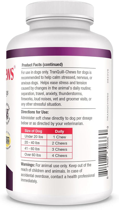 Tranquil-Chews Calming Formula for Dogs – Anxiety, Stress, Travel, Fireworks Relief – Chamomile, L-Tryptophan, Ginger – Beef Flavored Soft Chews – 60 Count – Supports Relaxation and Balanced Behavior