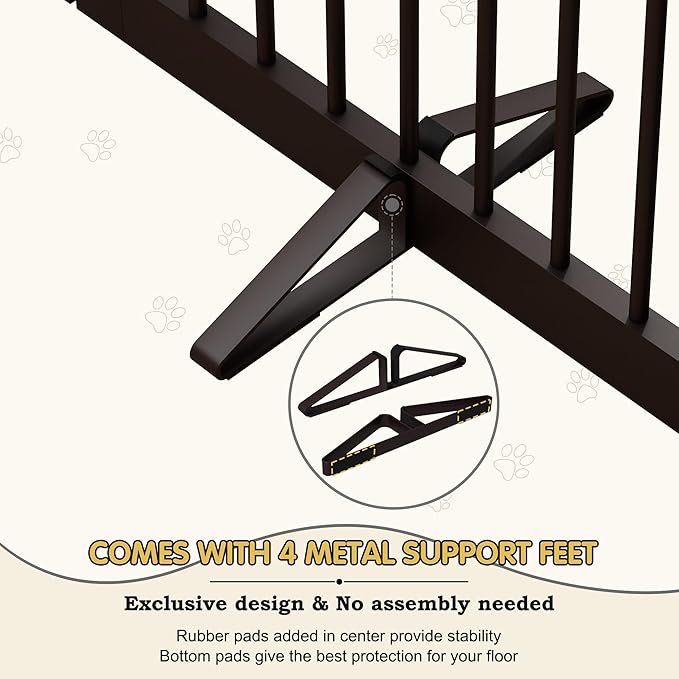 PUPETPO Freestanding Pet Gates with Walk Through Door, Dog Indoor Fence, Dog Gate for The House, Doorway, Stairs, Extra Wide Pet Gate, Support Feet Included, 120 Inch Wide, 6 Panels 24" Tall, Brown