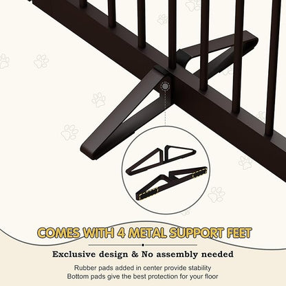 PUPETPO Freestanding Pet Gates with Walk Through Door, Dog Indoor Fence, Dog Gate for The House, Doorway, Stairs, Extra Wide Pet Gate, Support Feet Included, 120 Inch Wide, 6 Panels 24" Tall, Brown