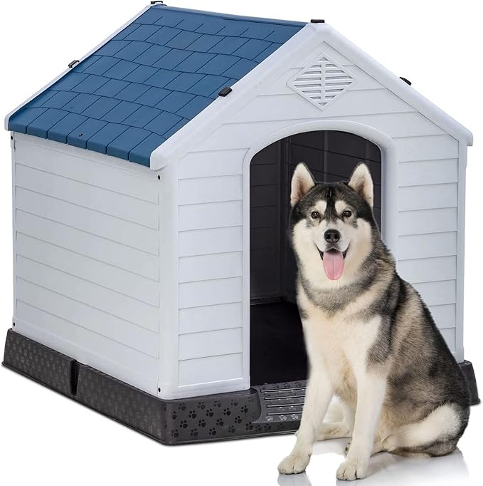 BestPet Dog House Indoor Outdoor Insulated Kennel Durable Plastic Dog House for Small Medium Large Dogs Weather & Water Resistant Pet Crate with Air Vents and Elevated Floor