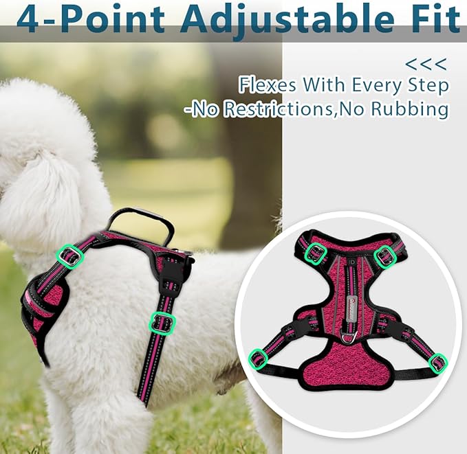 BARKBAY Dog Harness No Pull with ID Tag Pocket - Heavy Duty, Reflective, Easy Control for Large Dogs(Pink/Black,S)
