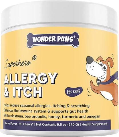 Premium Dog Allergy & Itch Relief Chews – Dog Allergy Relief Chews for Itch Relief, Skin & Coat, Anti-Itch, Scratching, Immune Support & Seasonal Allergies – Itchy Skin Relief Supplement - 90 Chews