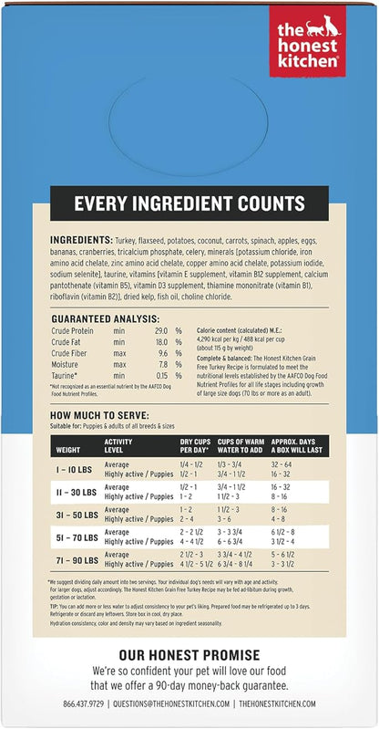 The Honest Kitchen Human Grade Wholemade™ Dehydrated Dog Food, Grain Free Dog Food, Turkey, 4 lb (makes 16lbs)