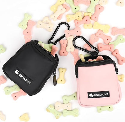COOWONE Dog Treat Pouch 2 Pack, Waterproof, Zipper Closure, Hands Free, Black+Pink