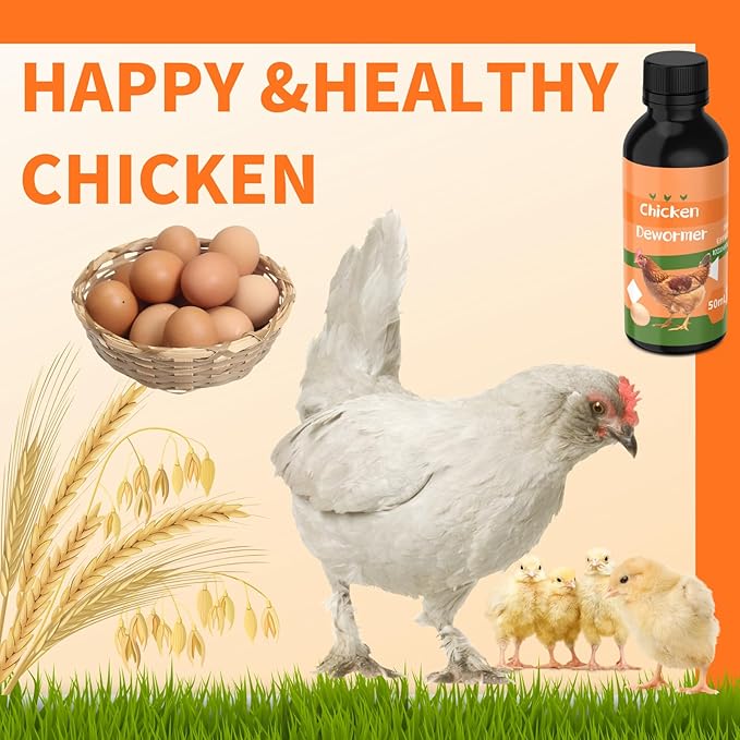 Chicken Dewormer Liquid for Poultry, Deworming Support for Backyard Chickens, Hens & Roosters, 50 mL