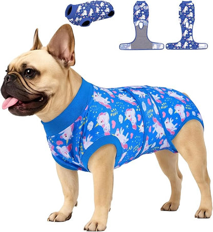 PetWarm Dog Surgery Suit, Dog Surgical Recovery Suit Female and Male, Onesies for Dogs, Anti-Licking Surgery Recovery Shirt for Dogs, Unicorn Pattern, Blue, XS