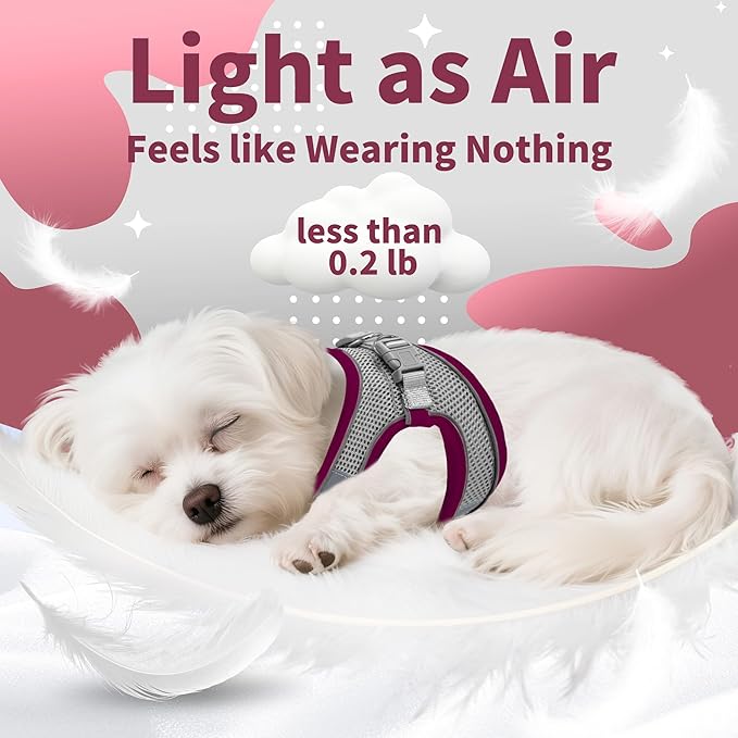 AIITLE Escape Proof Dog Harness - Xmas Step in Adjustable Dog Harness No Choke Over with Breathable Mesh and Quick-Release Buckle - Outdoor Walking, Training for Medium Dogs Burgundy XL