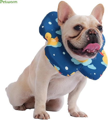 PetWarm Recovery Collar for Dogs, Dog Recovery Collar, Lightweight Pet Neck Protector with Memory Foam Padding, Gentle No-Lick Flower Design for Calm Rest and Travel, Duck Print, Green, S