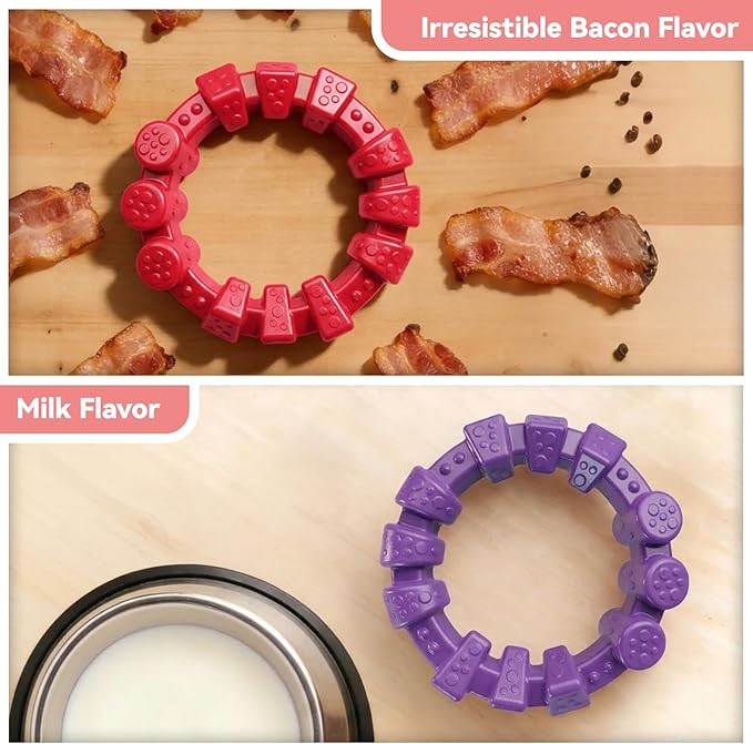 BoYoYo Dog Toys for Aggressive Chewers, 2 Pack Indestructible Dog Toys for Large Breed, Durable Chew Toy for Dogs to Keep Them Busy, Ring Toy for Trainging & Cleaning Teeth, Bacon Flavored