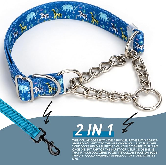 Choke Collar for Dogs - Cartoon Dog Adjustable Training Slip Collar with Chain, Anti Pull Design for Medium & Large Dogs(X-Large)