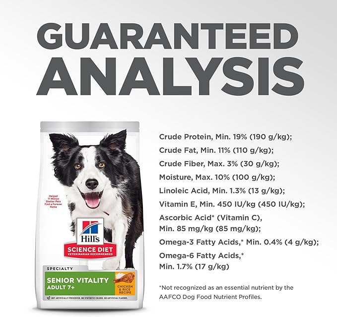 Hill's Science Diet Adult 7+ Senior Vitality Dry Dog Food, Chicken & Rice, 3.5 lb. Bag