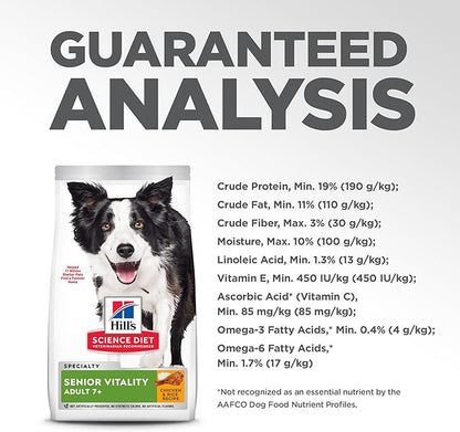 Hill's Science Diet Adult 7+ Senior Vitality Dry Dog Food, Chicken & Rice, 3.5 lb. Bag